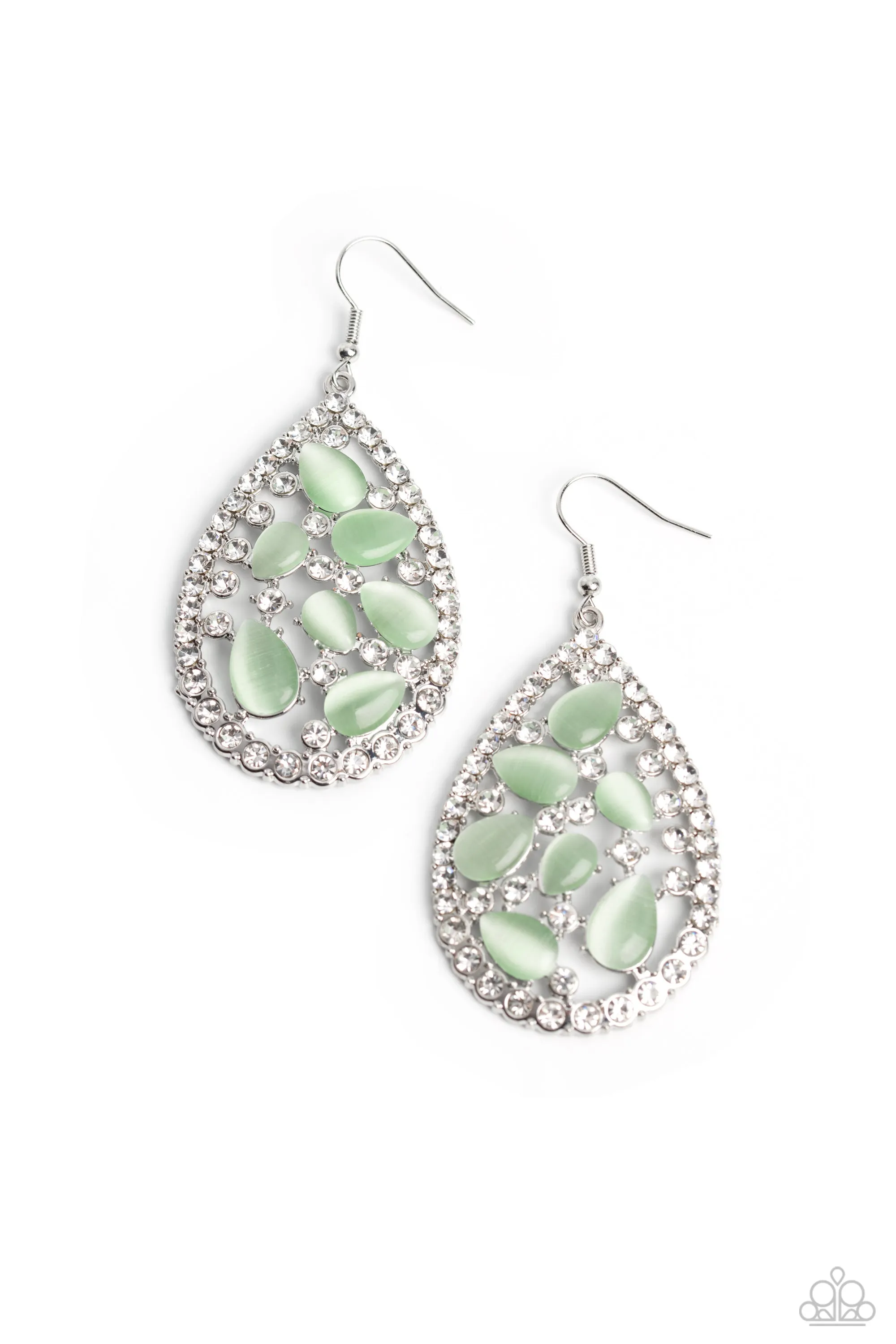 Cat's Eye Class Green Earrings - Paparazzi Accessories