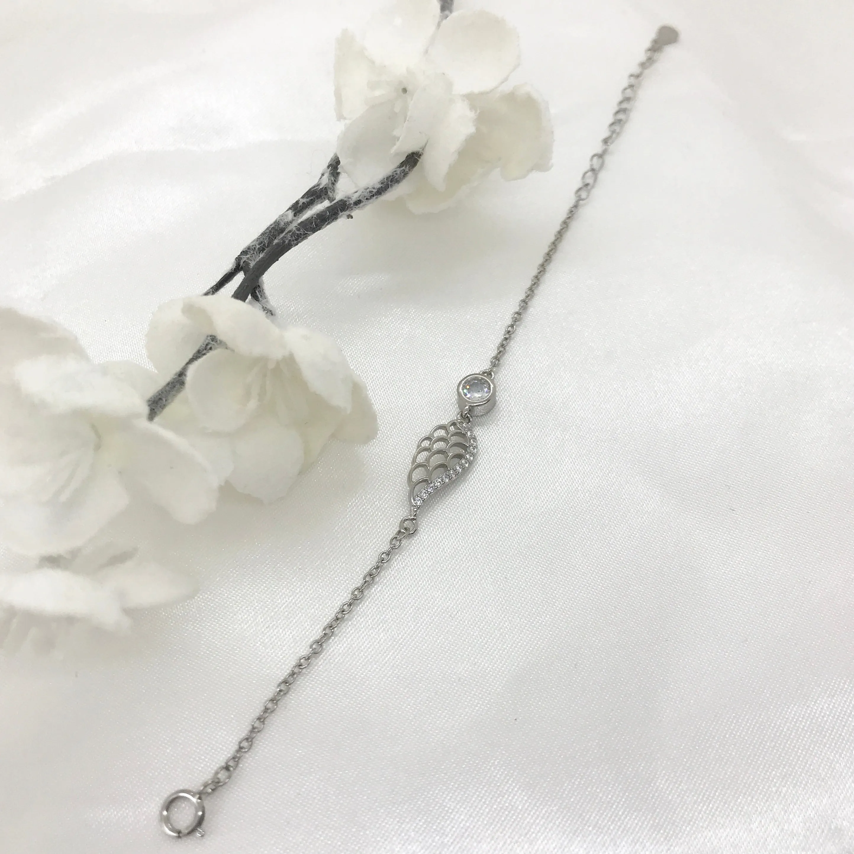 Children's Sterling Silver Angel Wing with CZ Bracelet