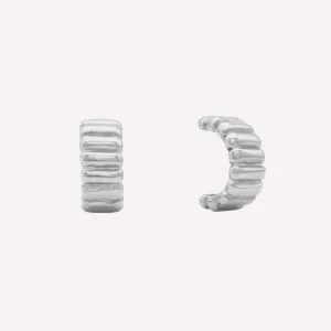 CHUNKY BAR HUGGIE HOOP CLIP-ON EARRINGS IN SILVER