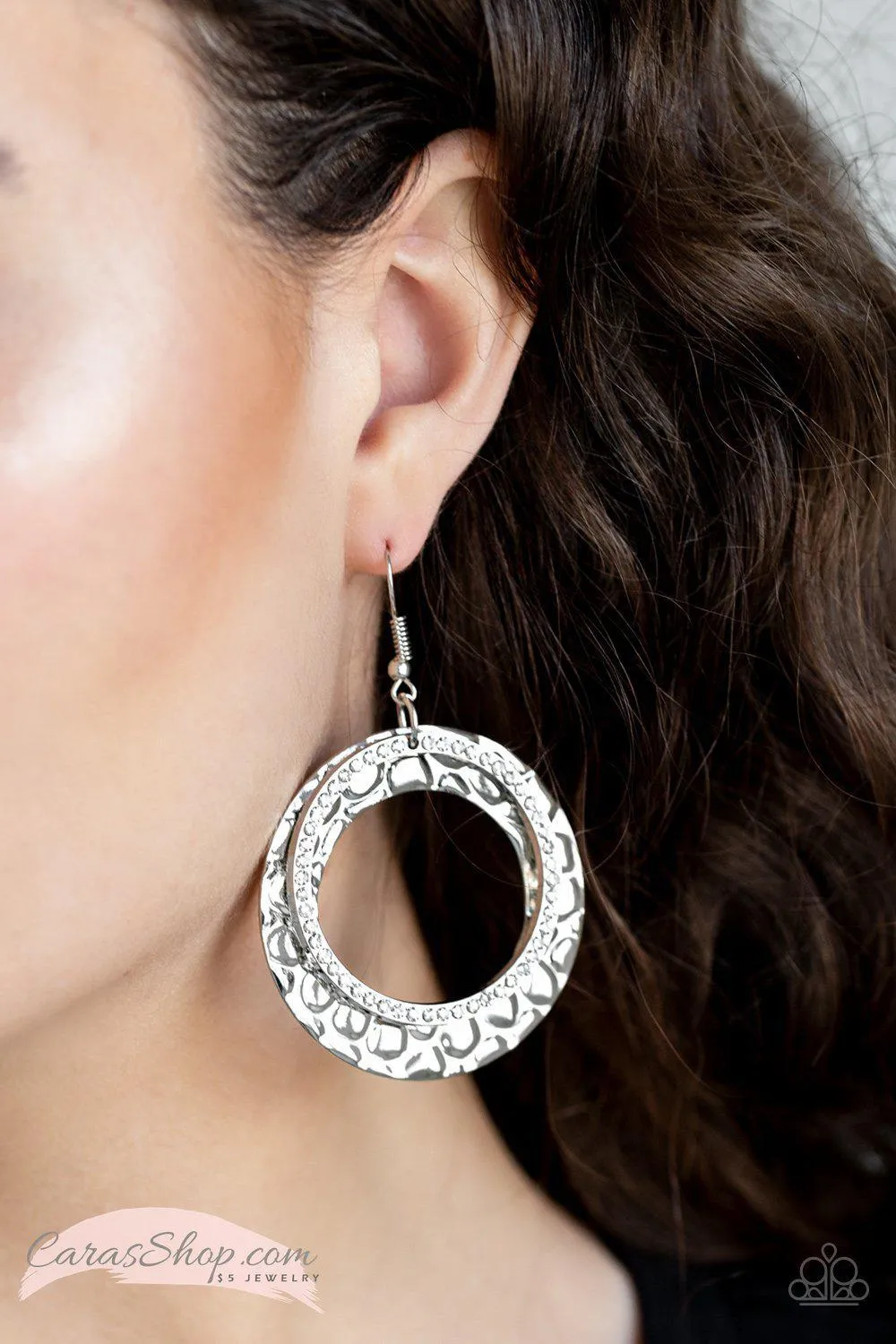 Cinematic Shimmer Silver and White Gem Earrings - Paparazzi Accessories