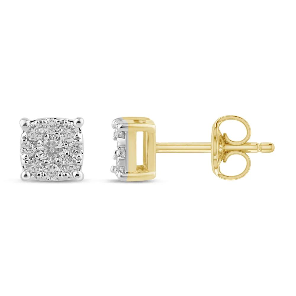 Composite Stud Earrings with 1/5ct of Diamonds in 9ct Yellow Gold