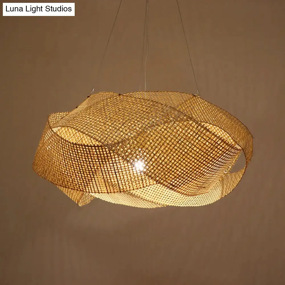 Contemporary Bamboo Pendant Light - Entwined Hanging Ceiling Fixture in Beige, 16"/19.5"/27.5" Width