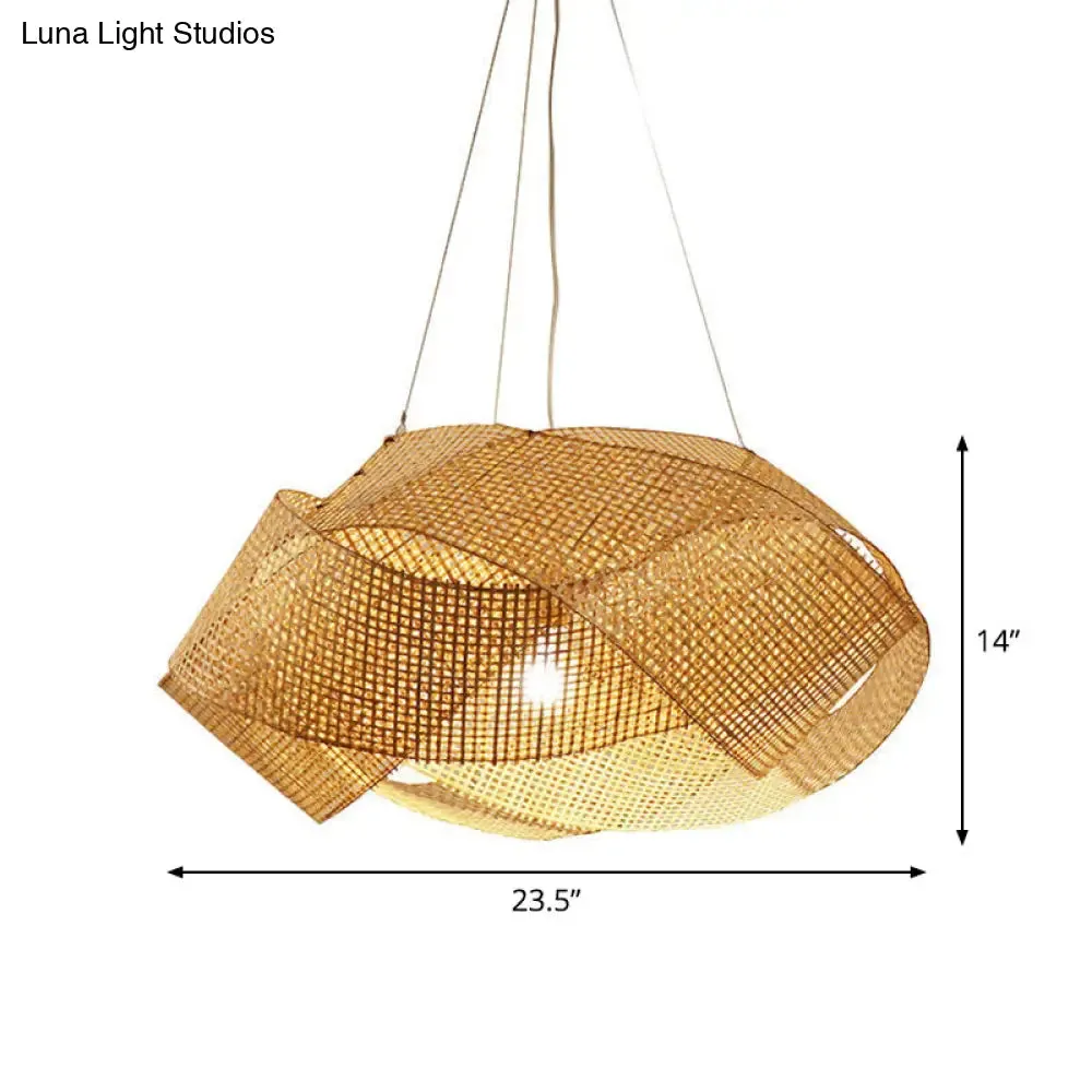 Contemporary Bamboo Pendant Light - Entwined Hanging Ceiling Fixture in Beige, 16"/19.5"/27.5" Width