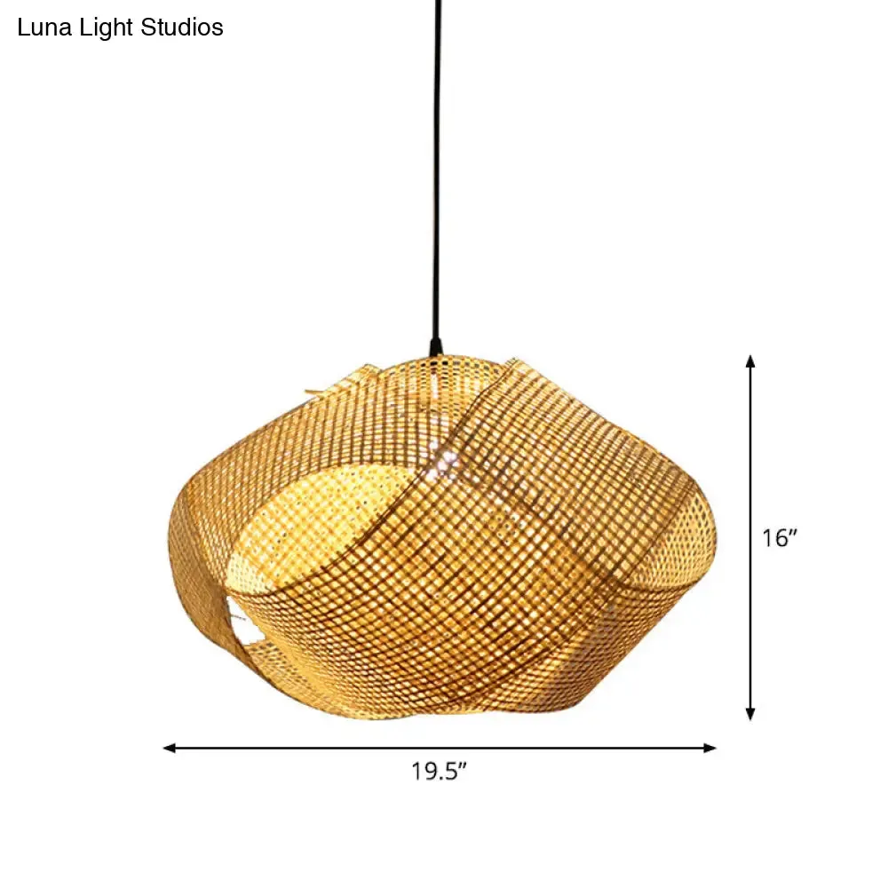 Contemporary Bamboo Pendant Light - Entwined Hanging Ceiling Fixture in Beige, 16"/19.5"/27.5" Width