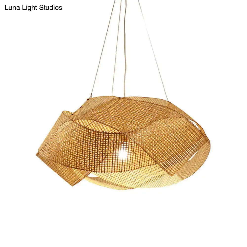 Contemporary Bamboo Pendant Light - Entwined Hanging Ceiling Fixture in Beige, 16"/19.5"/27.5" Width