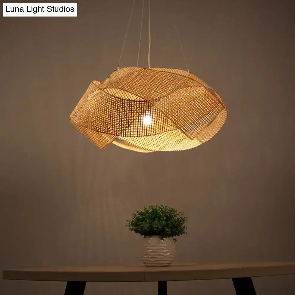 Contemporary Bamboo Pendant Light - Entwined Hanging Ceiling Fixture in Beige, 16"/19.5"/27.5" Width