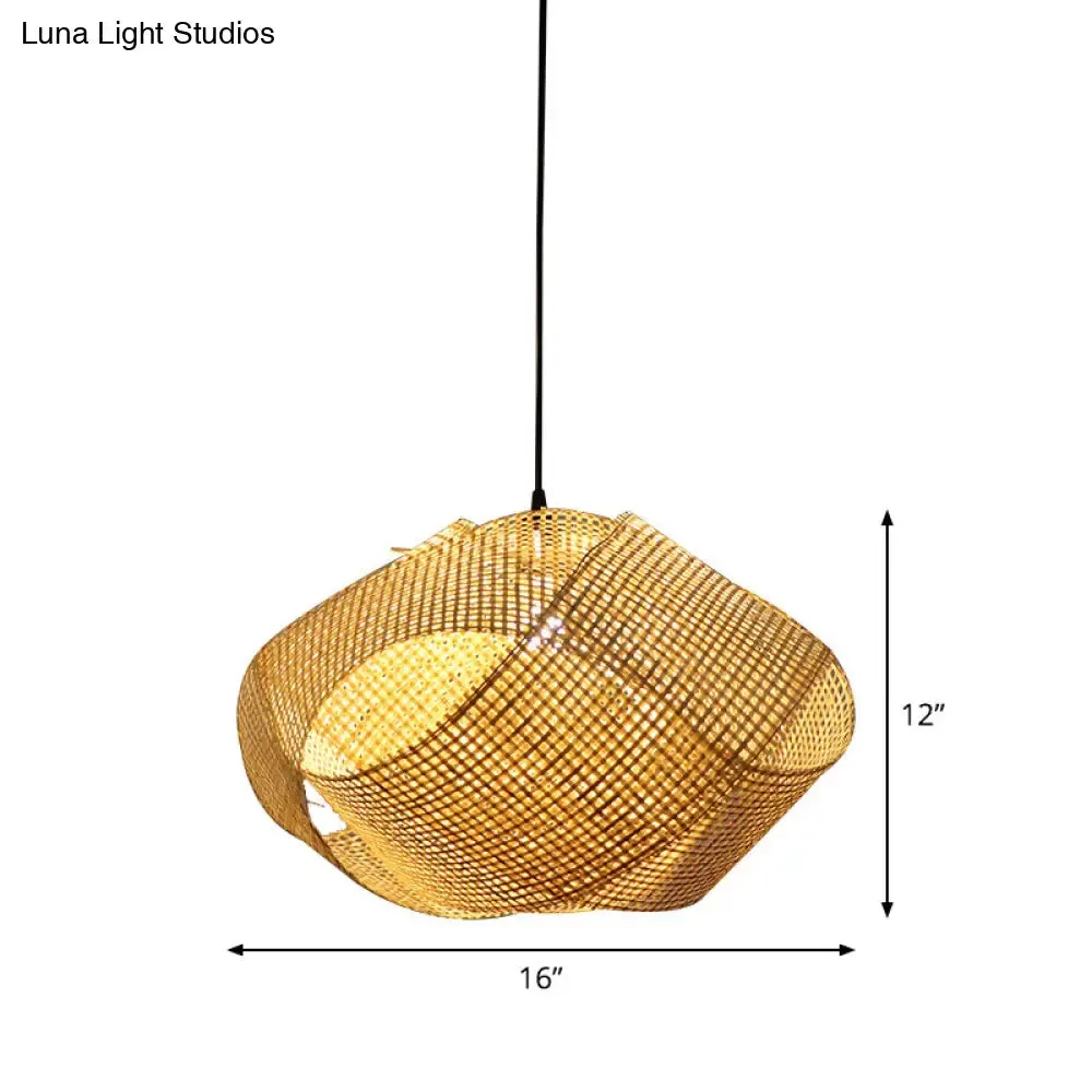 Contemporary Bamboo Pendant Light - Entwined Hanging Ceiling Fixture in Beige, 16"/19.5"/27.5" Width