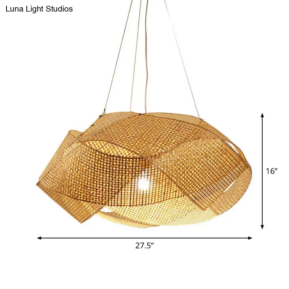 Contemporary Bamboo Pendant Light - Entwined Hanging Ceiling Fixture in Beige, 16"/19.5"/27.5" Width