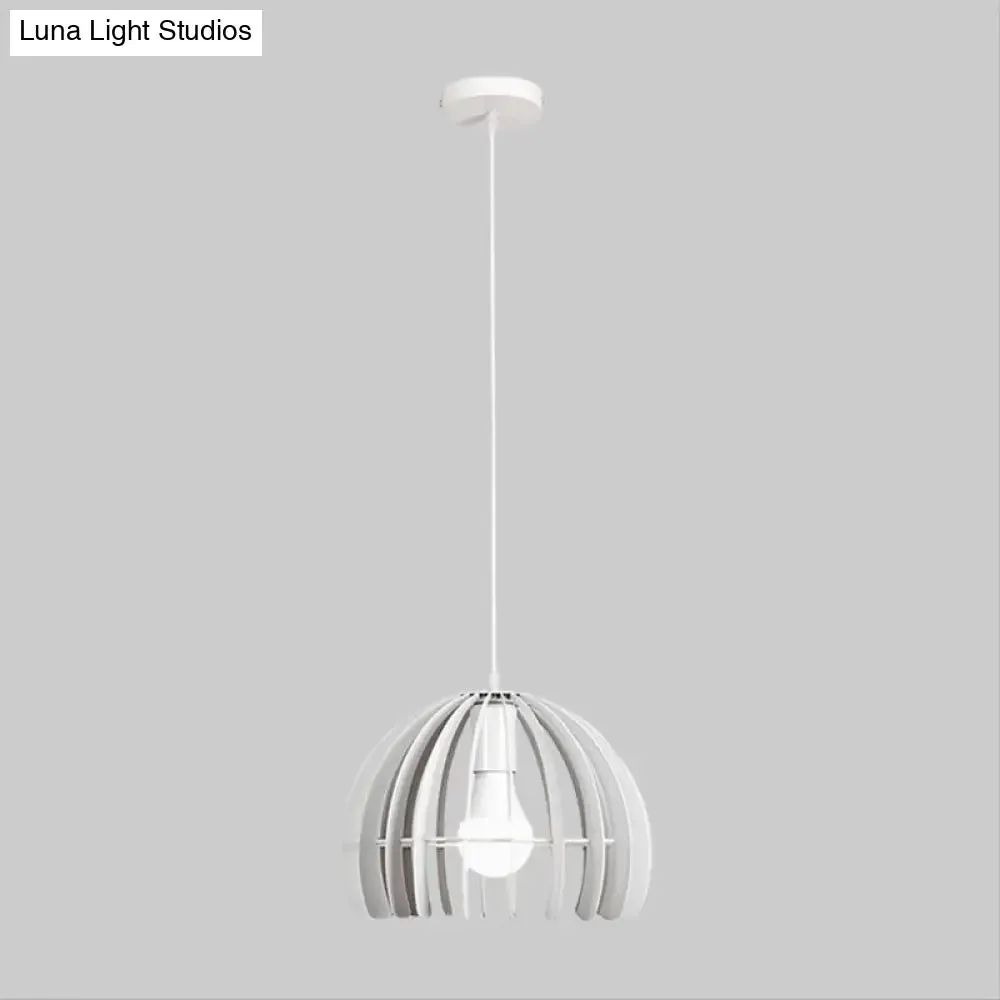 Contemporary Domed Cage Hanging Lamp Kit for Living Room - Metal Single Bulb Suspension Pendant in Black/White