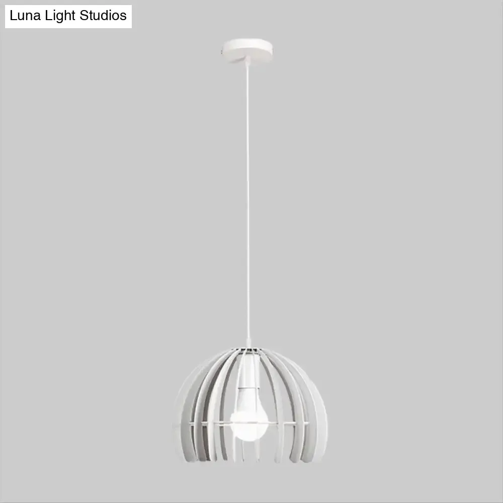 Contemporary Domed Cage Hanging Lamp Kit for Living Room - Metal Single Bulb Suspension Pendant in Black/White