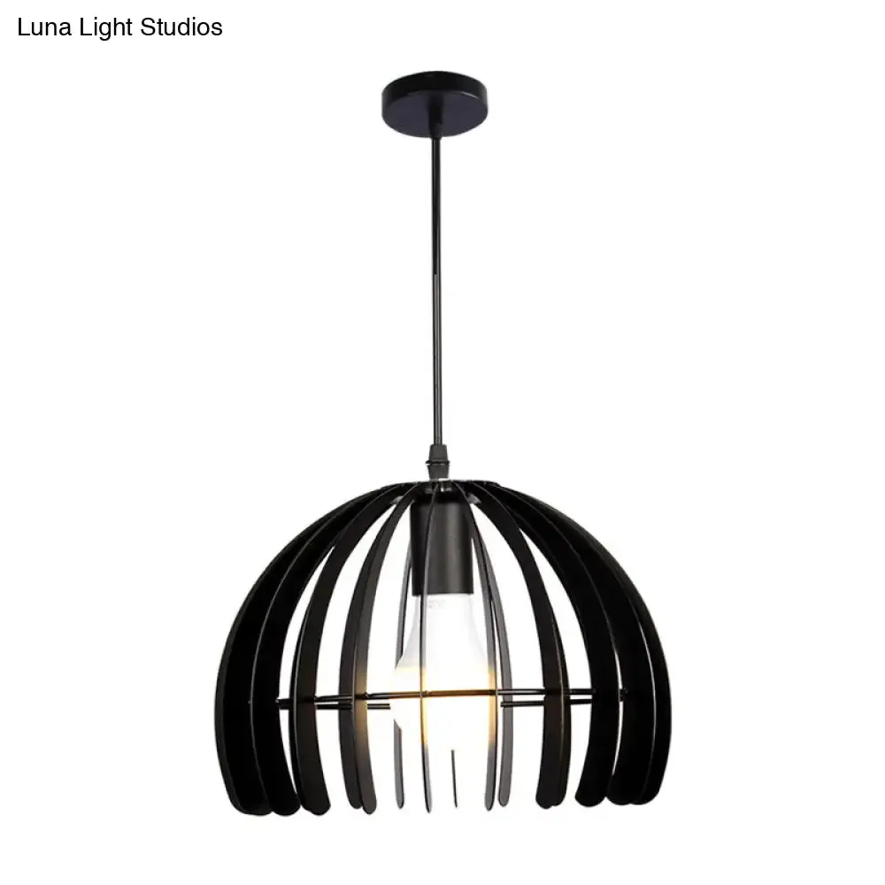 Contemporary Domed Cage Hanging Lamp Kit for Living Room - Metal Single Bulb Suspension Pendant in Black/White