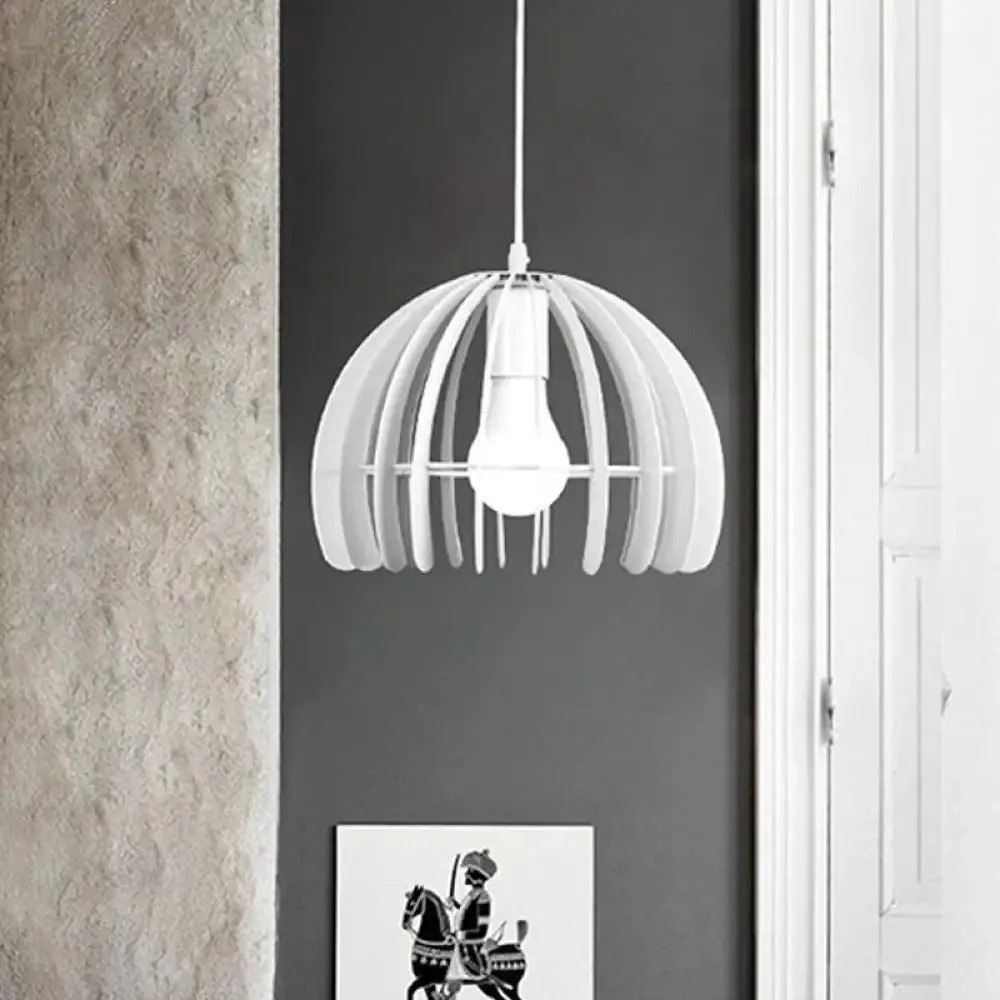 Contemporary Domed Cage Hanging Lamp Kit for Living Room - Metal Single Bulb Suspension Pendant in Black/White