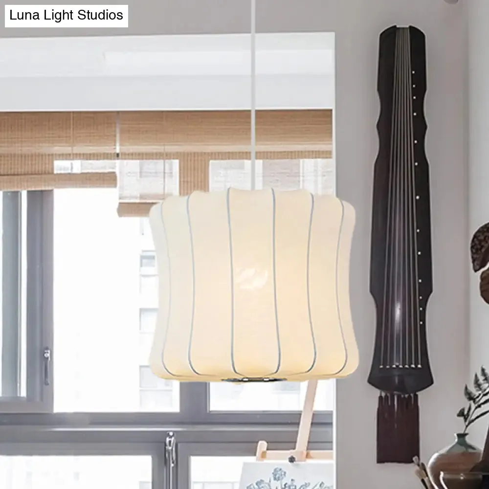 Contemporary Fabric Shade Pendant Light with White Lantern Design