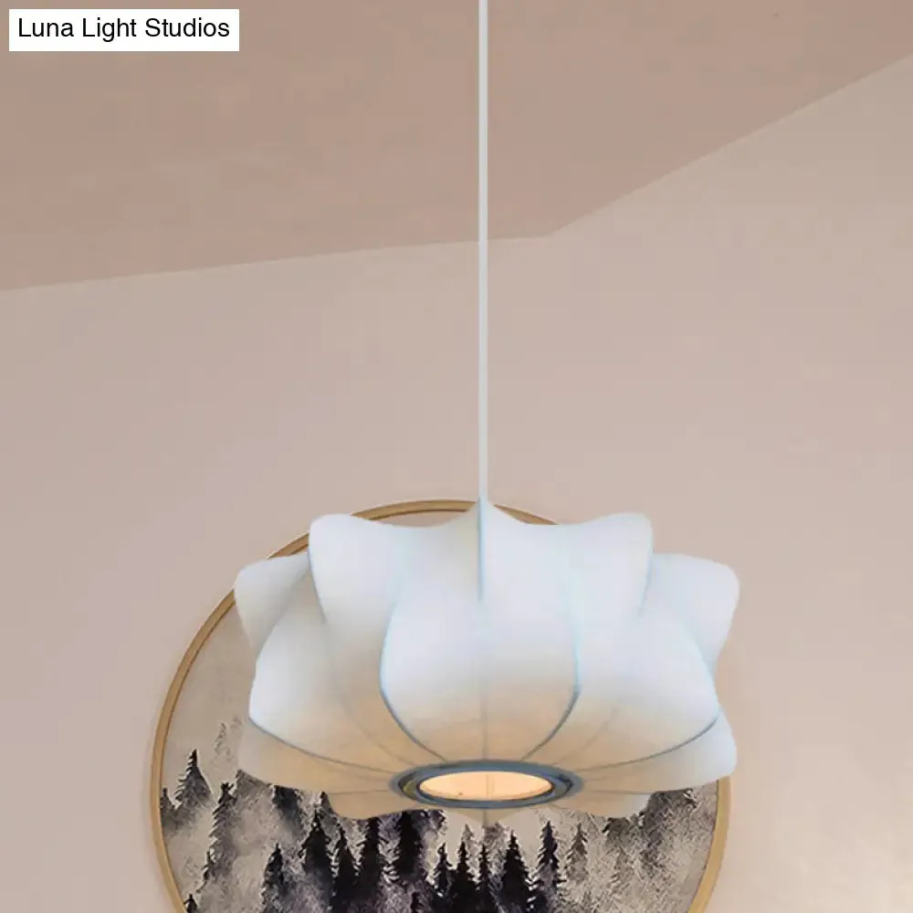 Contemporary Fabric Shade Pendant Light with White Lantern Design