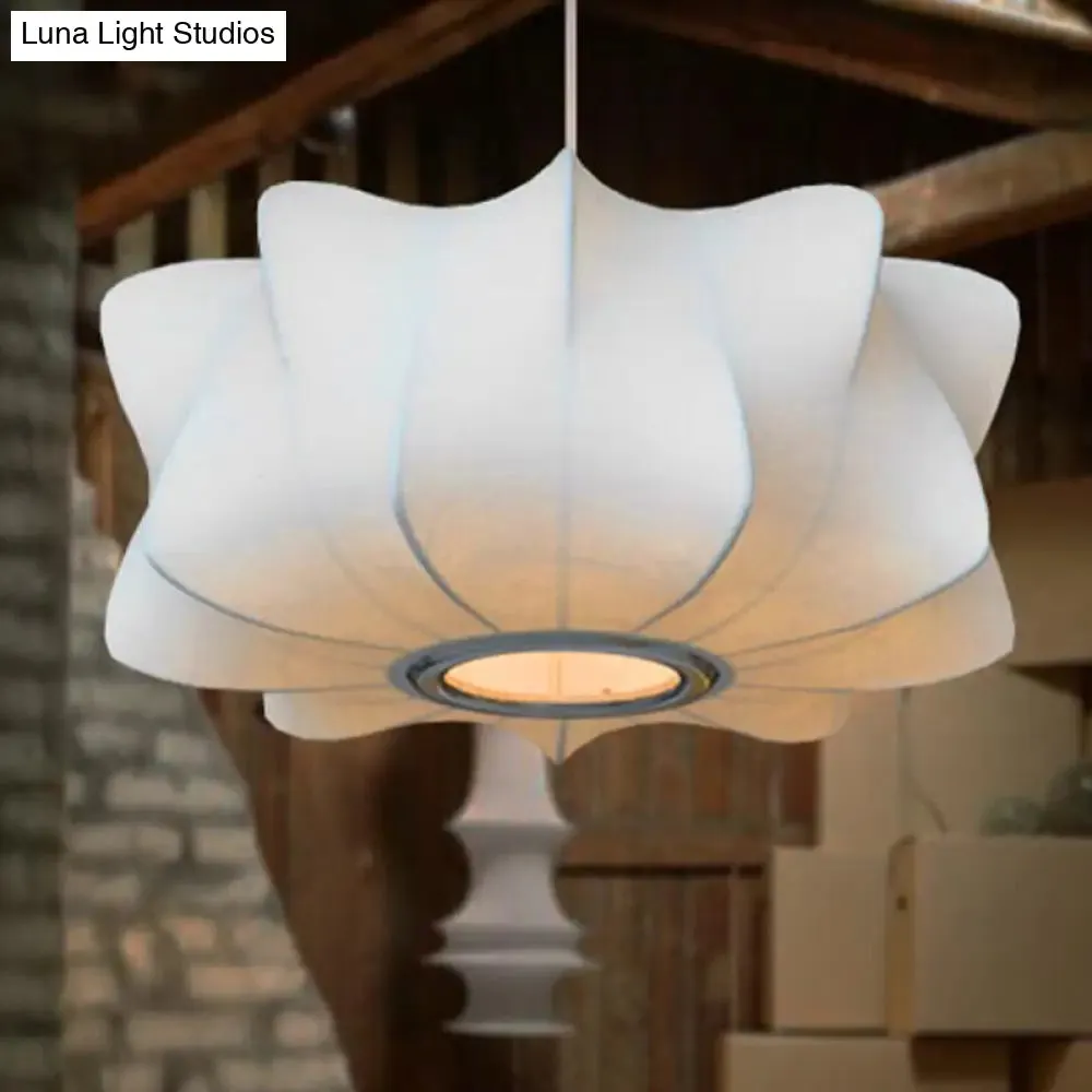 Contemporary Fabric Shade Pendant Light with White Lantern Design