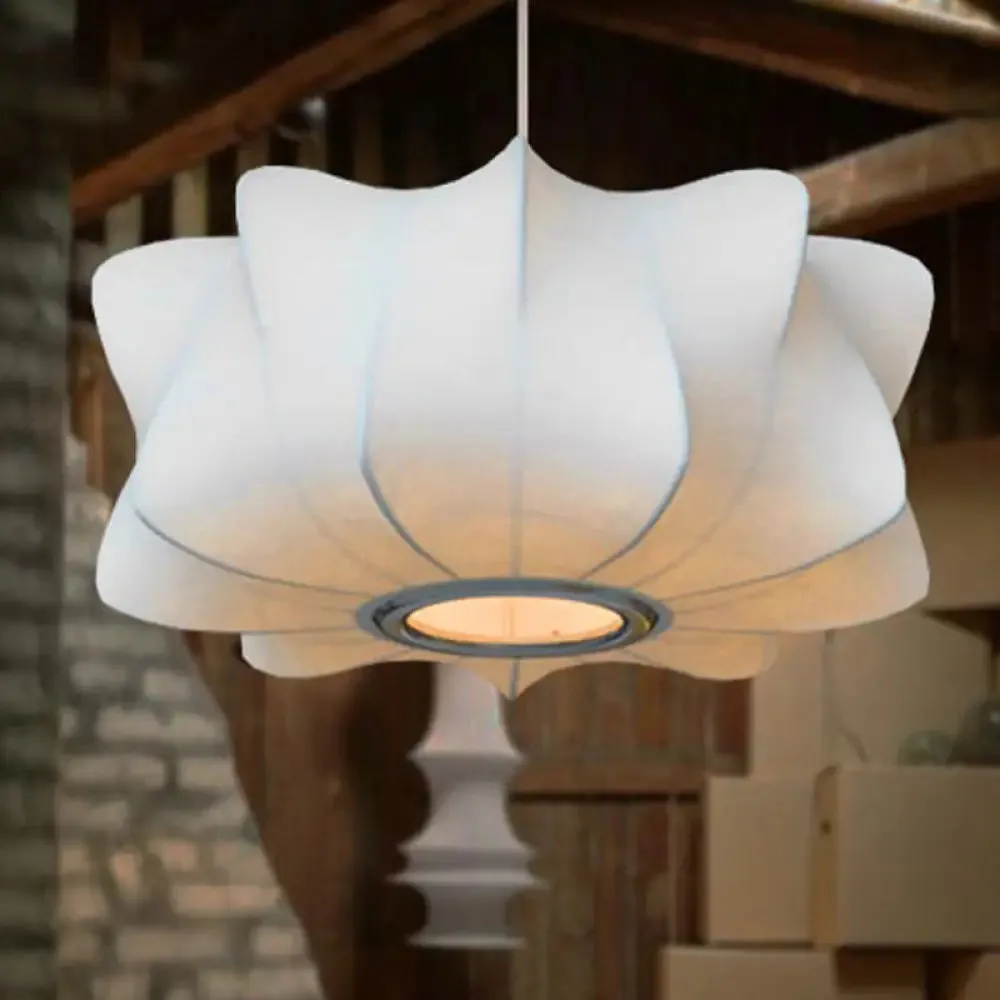 Contemporary Fabric Shade Pendant Light with White Lantern Design