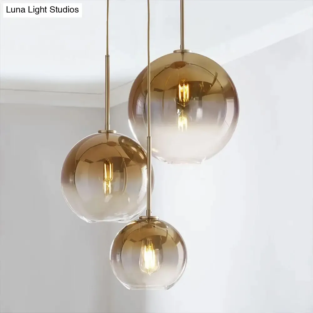 Contemporary Gold Pendant Light Fixture for Bedroom with Globe Fading Glass