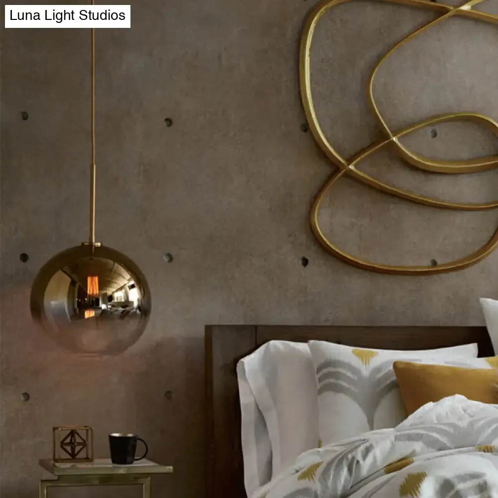 Contemporary Gold Pendant Light Fixture for Bedroom with Globe Fading Glass