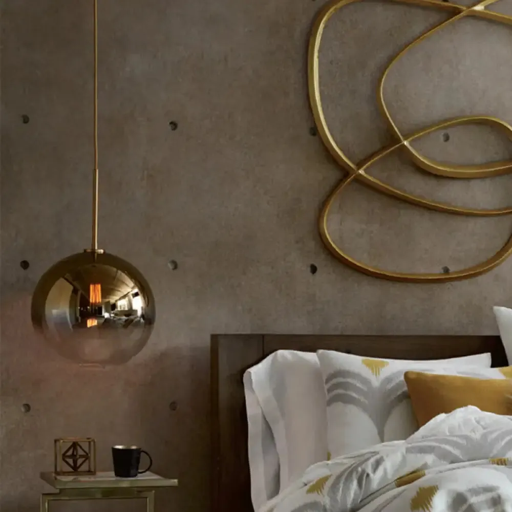 Contemporary Gold Pendant Light Fixture for Bedroom with Globe Fading Glass