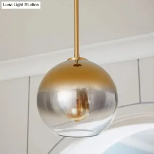 Contemporary Gold Pendant Light Fixture for Bedroom with Globe Fading Glass