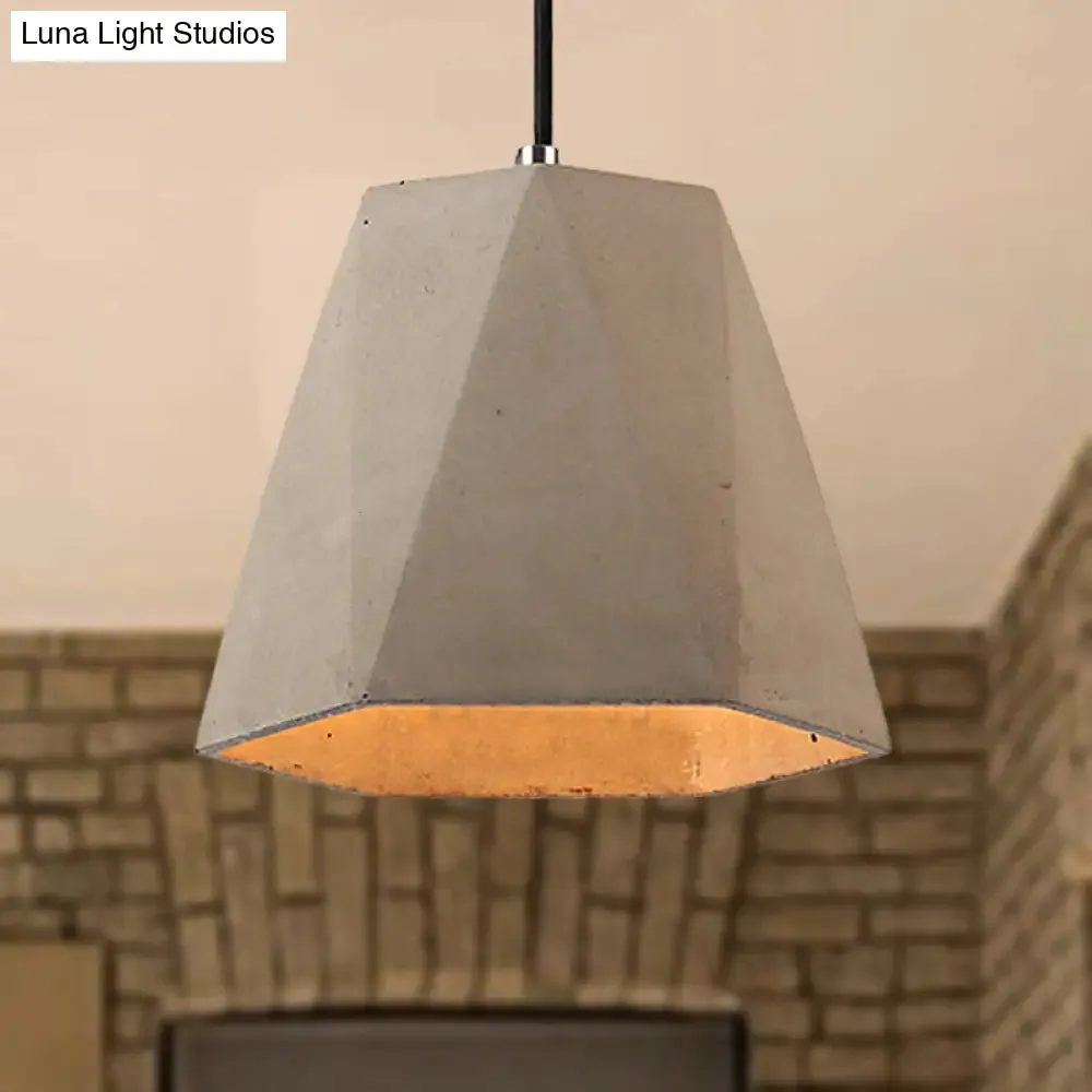 Contemporary Rectangle/Hexagon Pendant Light in Grey with Adjustable Cord, Concrete Ceiling Fixture | 1 Light