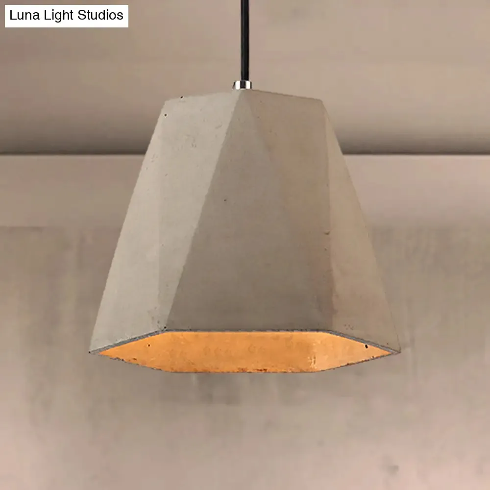 Contemporary Rectangle/Hexagon Pendant Light in Grey with Adjustable Cord, Concrete Ceiling Fixture | 1 Light