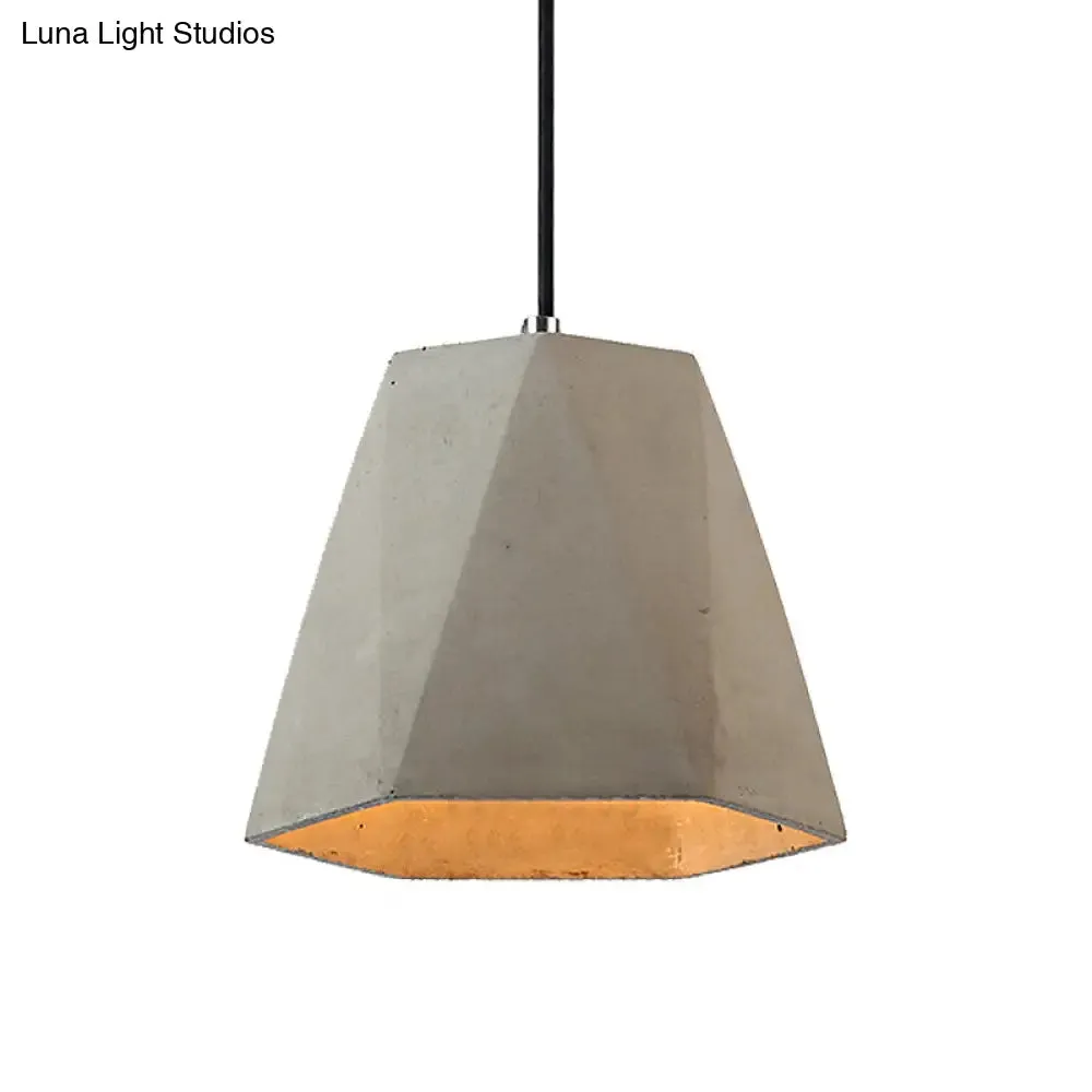 Contemporary Rectangle/Hexagon Pendant Light in Grey with Adjustable Cord, Concrete Ceiling Fixture | 1 Light