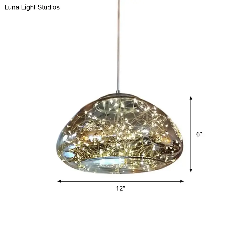 Contemporary Smoke Gray Glass Mushroom Pendant Light - Modern Bedroom Ceiling Lighting with 1 Bulb