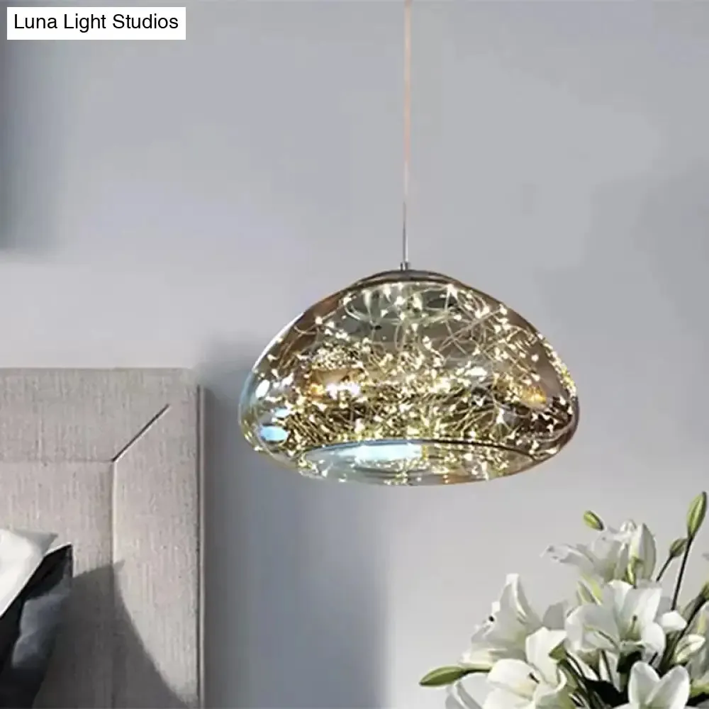 Contemporary Smoke Gray Glass Mushroom Pendant Light - Modern Bedroom Ceiling Lighting with 1 Bulb