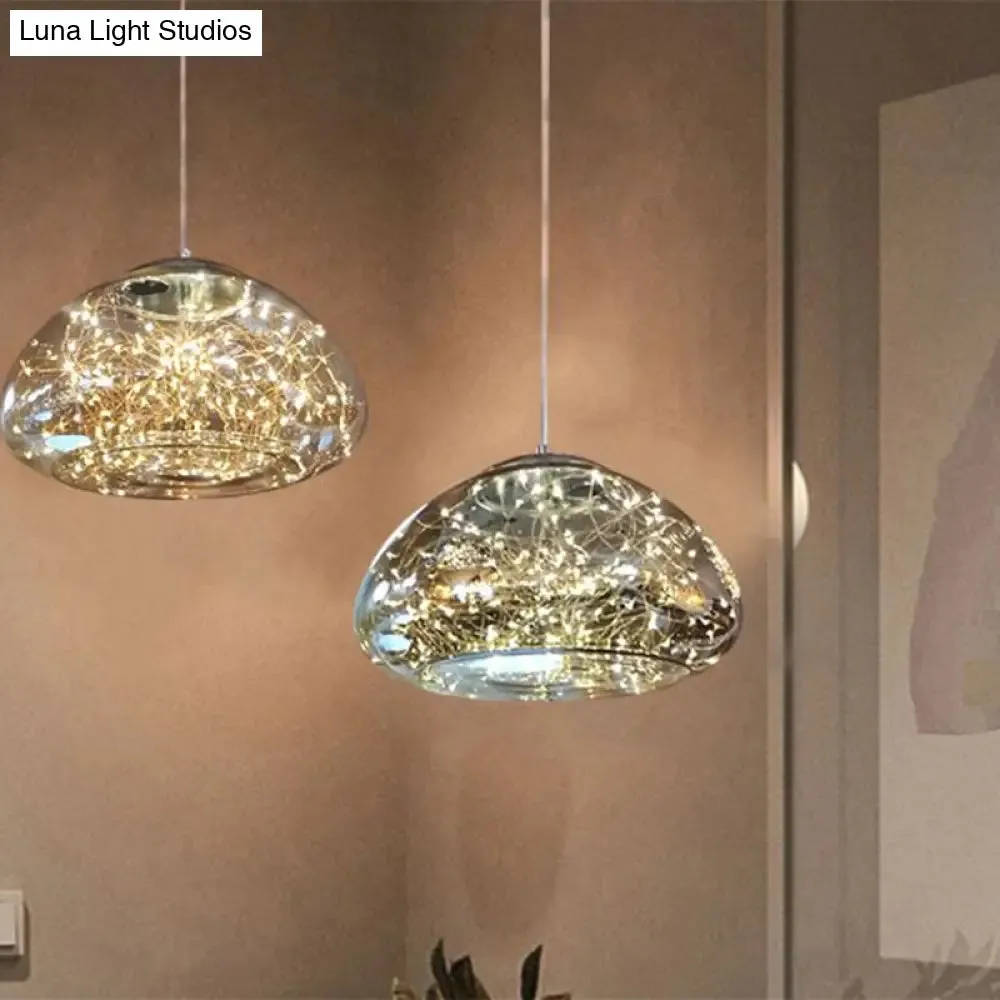 Contemporary Smoke Gray Glass Mushroom Pendant Light - Modern Bedroom Ceiling Lighting with 1 Bulb