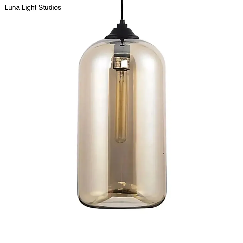 Contemporary Style Clear/Amber/Smoky Glass Cylindrical Pendant Light