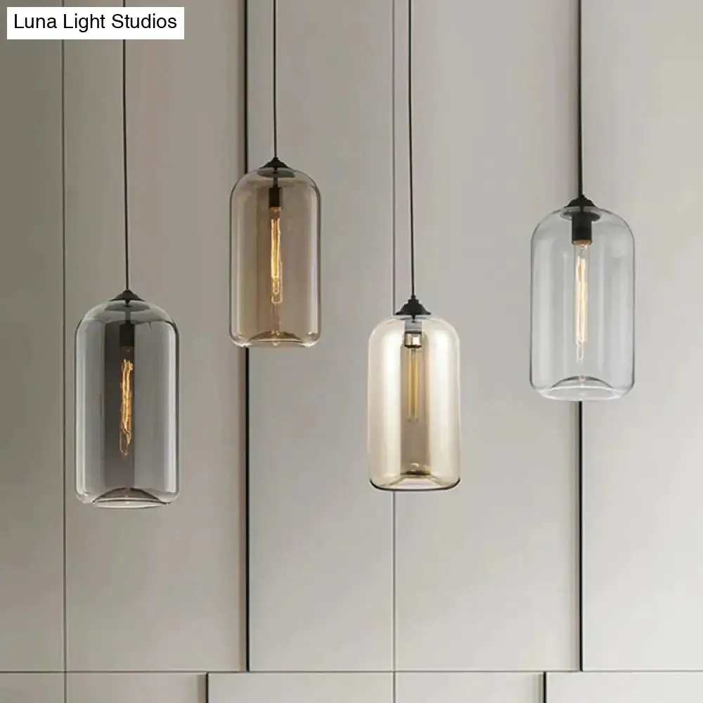 Contemporary Style Clear/Amber/Smoky Glass Cylindrical Pendant Light