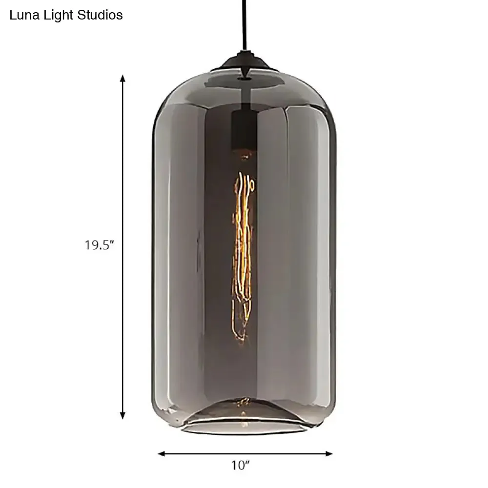 Contemporary Style Clear/Amber/Smoky Glass Cylindrical Pendant Light