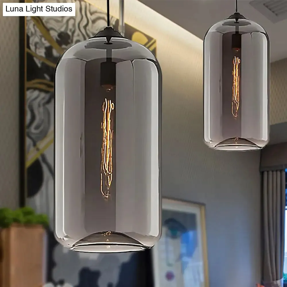 Contemporary Style Clear/Amber/Smoky Glass Cylindrical Pendant Light