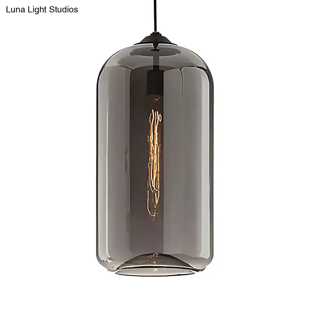 Contemporary Style Clear/Amber/Smoky Glass Cylindrical Pendant Light