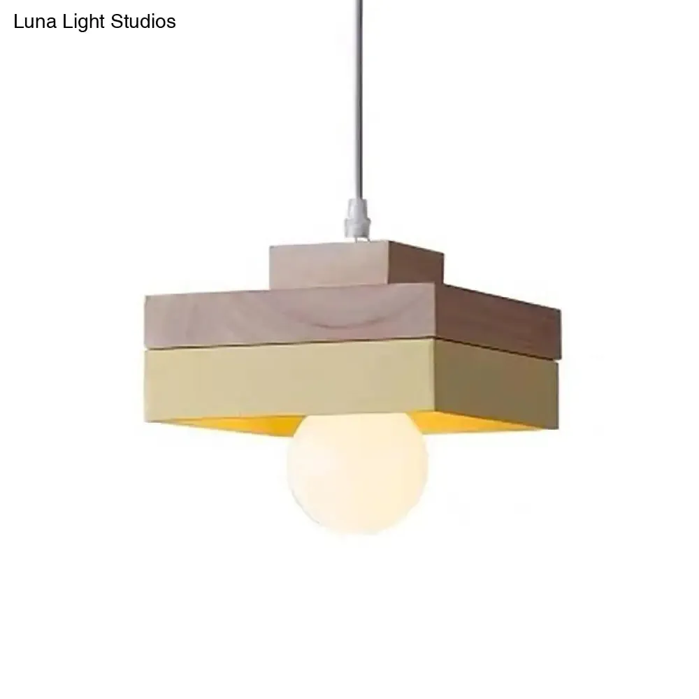 Contemporary Wood Geometry Hanging Ceiling Light - 1-Light Metallic Suspension for Dining Room