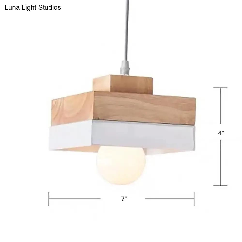 Contemporary Wood Geometry Hanging Ceiling Light - 1-Light Metallic Suspension for Dining Room