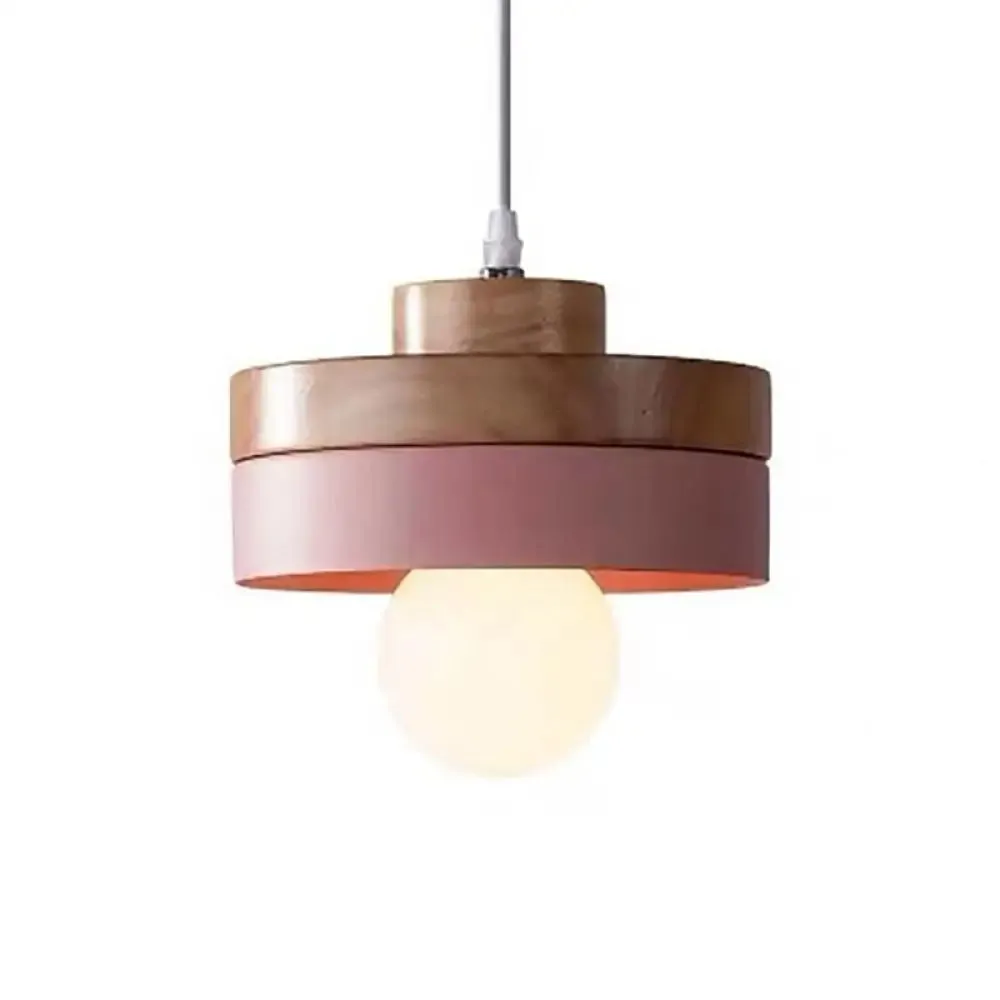 Contemporary Wood Geometry Hanging Ceiling Light - 1-Light Metallic Suspension for Dining Room