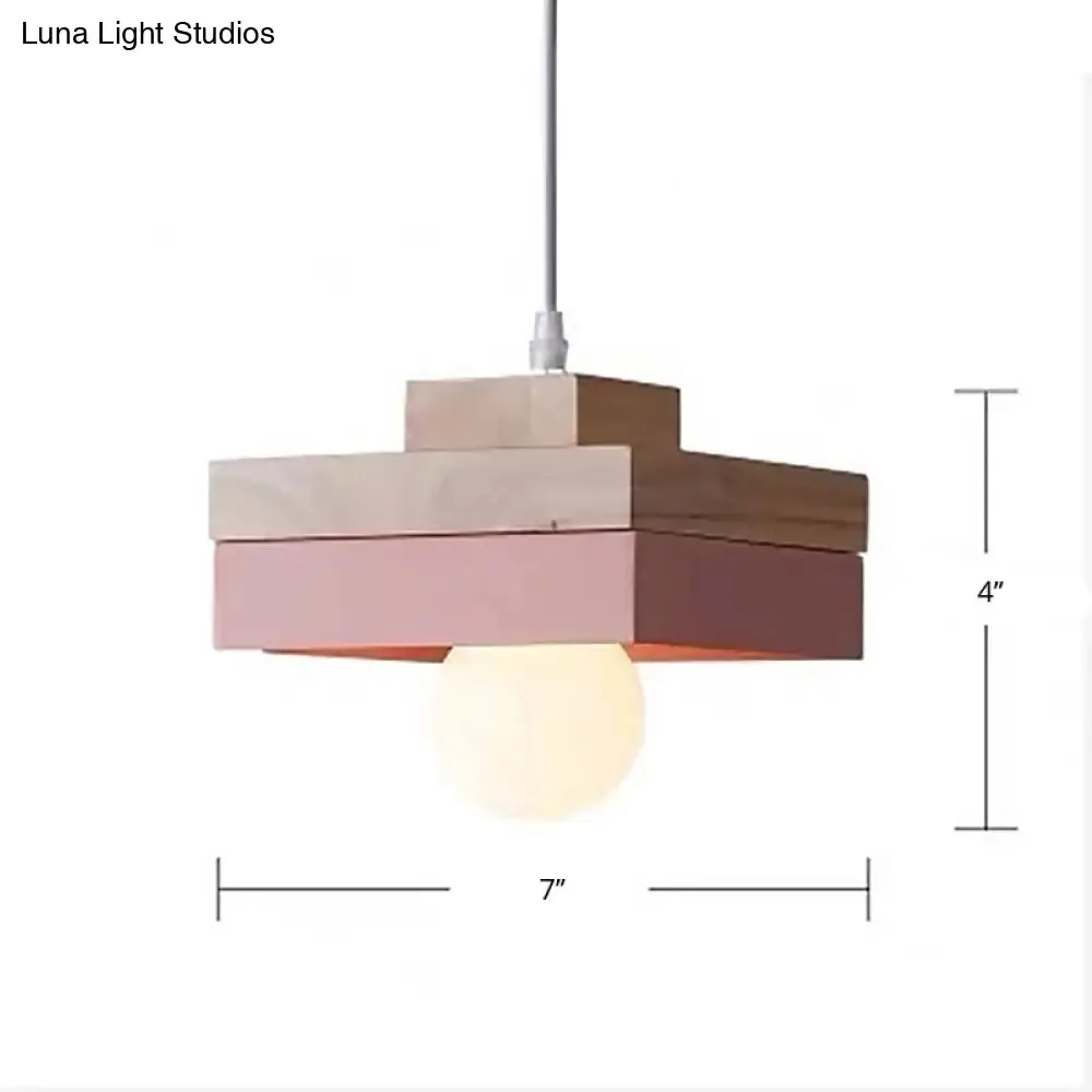 Contemporary Wood Geometry Hanging Ceiling Light - 1-Light Metallic Suspension for Dining Room