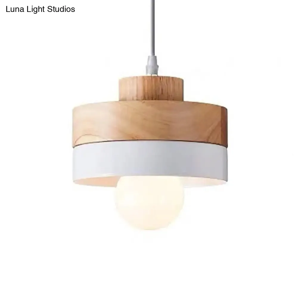 Contemporary Wood Geometry Hanging Ceiling Light - 1-Light Metallic Suspension for Dining Room