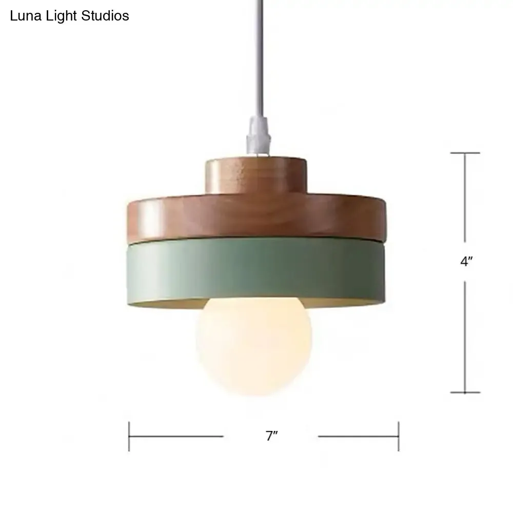 Contemporary Wood Geometry Hanging Ceiling Light - 1-Light Metallic Suspension for Dining Room