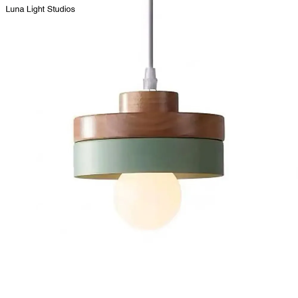 Contemporary Wood Geometry Hanging Ceiling Light - 1-Light Metallic Suspension for Dining Room