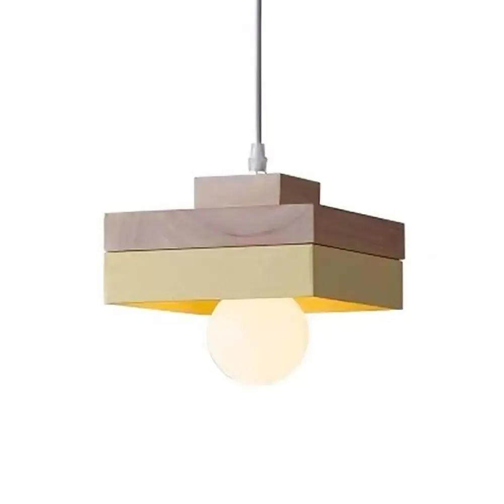 Contemporary Wood Geometry Hanging Ceiling Light - 1-Light Metallic Suspension for Dining Room