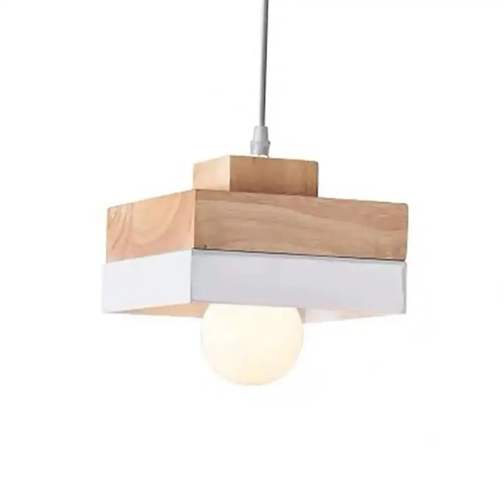 Contemporary Wood Geometry Hanging Ceiling Light - 1-Light Metallic Suspension for Dining Room