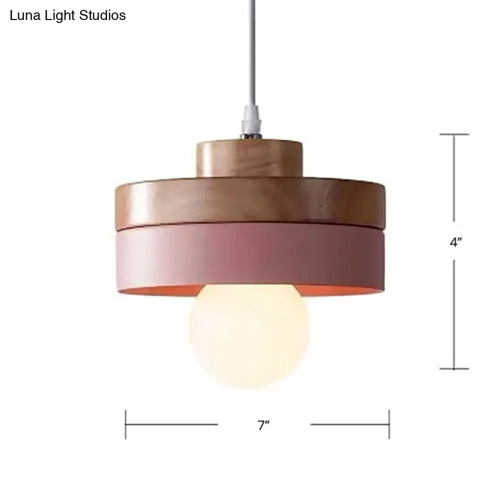 Contemporary Wood Geometry Hanging Ceiling Light - 1-Light Metallic Suspension for Dining Room