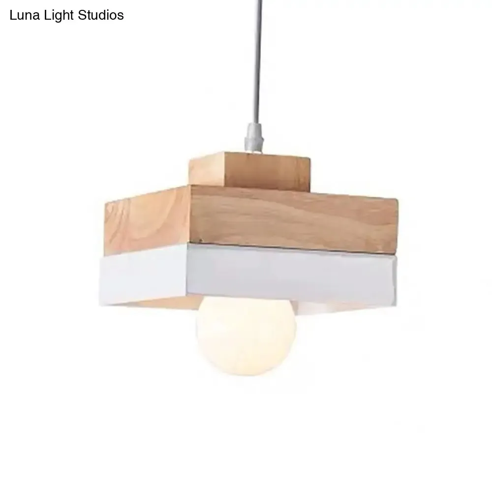 Contemporary Wood Geometry Hanging Ceiling Light - 1-Light Metallic Suspension for Dining Room