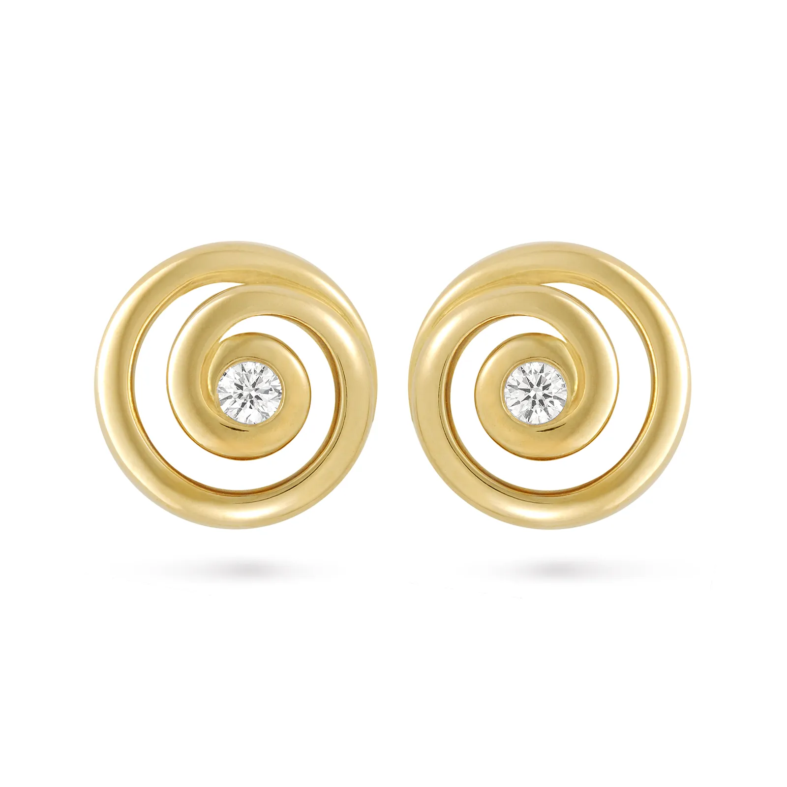 Contour Diamond and Yellow Gold Spiral Earrings