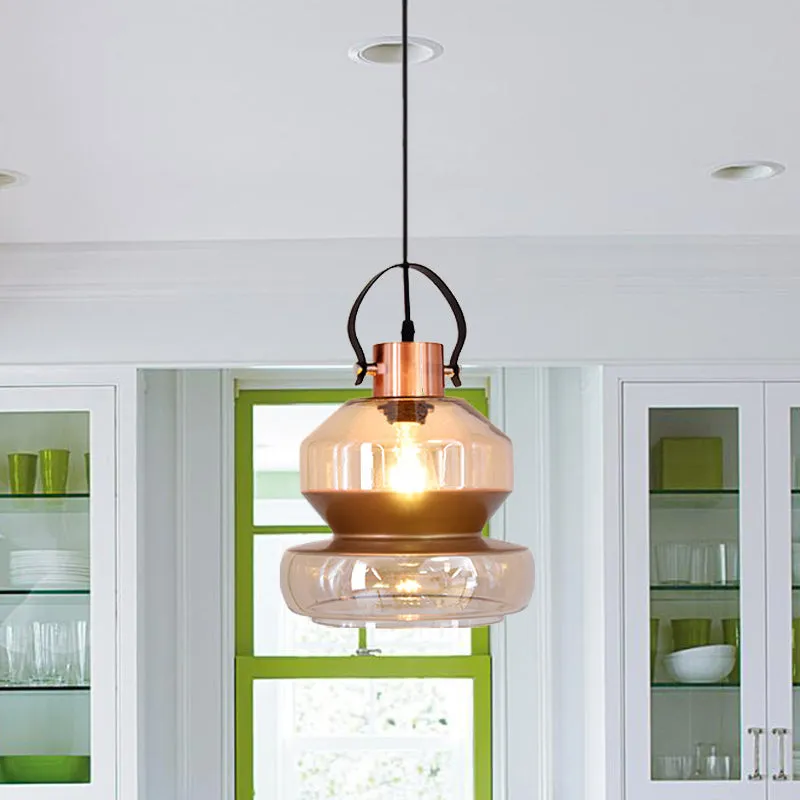 Copper Urn Pendant Light Fixture - Modern 1 Head Clear Glass Hanging Lamp - Various Widths available