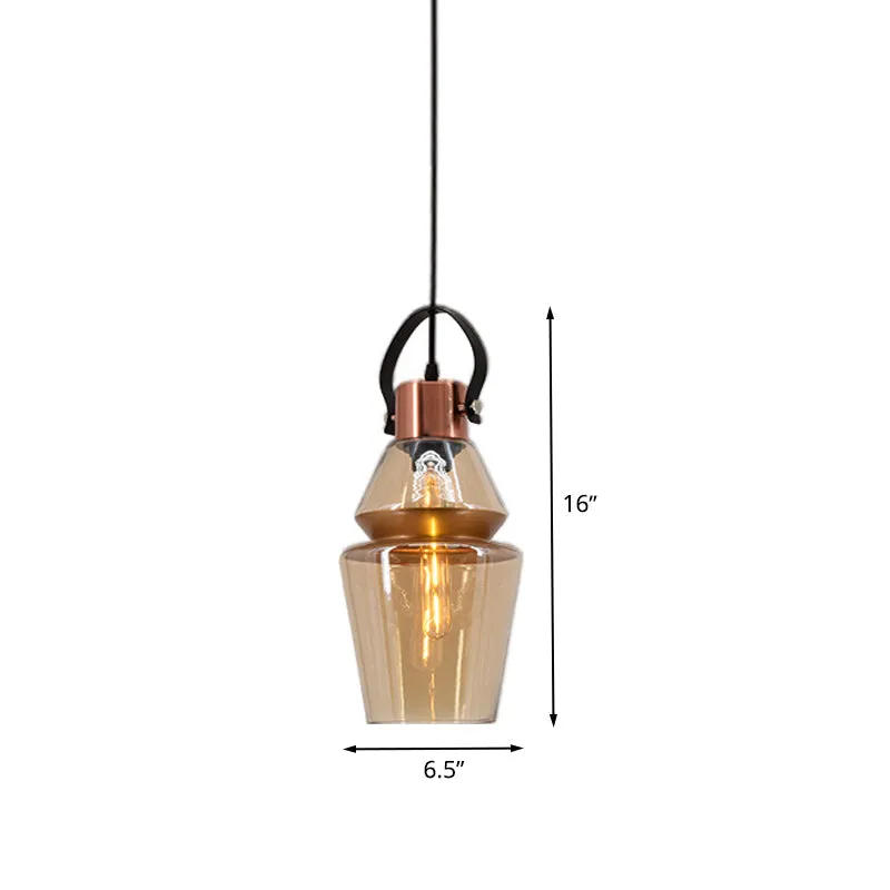 Copper Urn Pendant Light Fixture - Modern 1 Head Clear Glass Hanging Lamp - Various Widths available