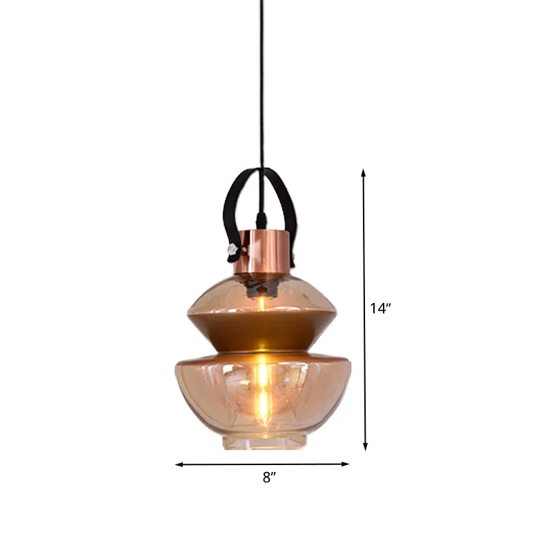 Copper Urn Pendant Light Fixture - Modern 1 Head Clear Glass Hanging Lamp - Various Widths available